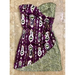Purple Green Print Cocktail Mini Cocktail Dress